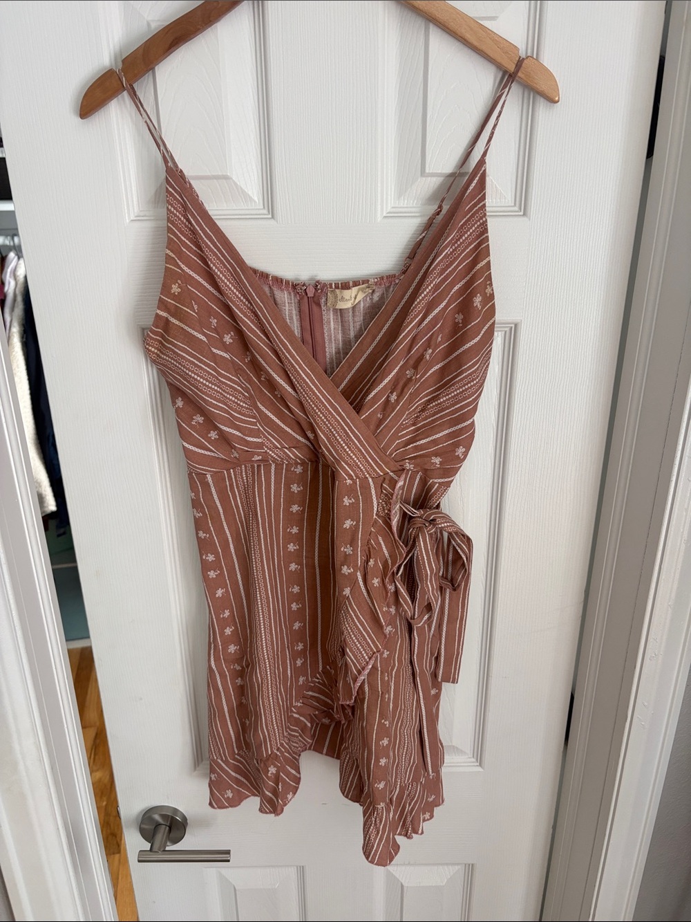 Brown Striped Wrap Cami Top with Tie